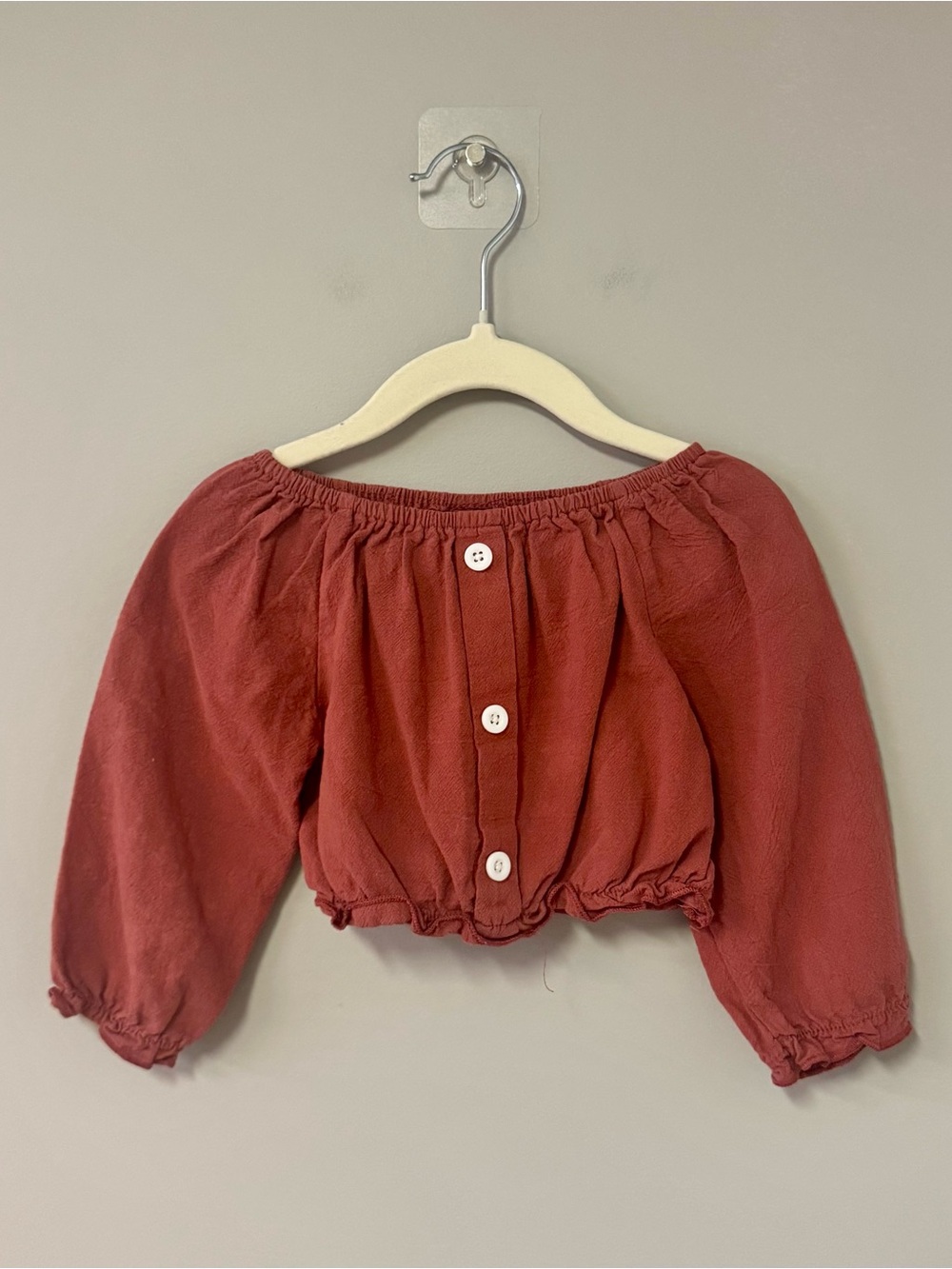 Girls Button-Front Rust Red Peasant Blouse